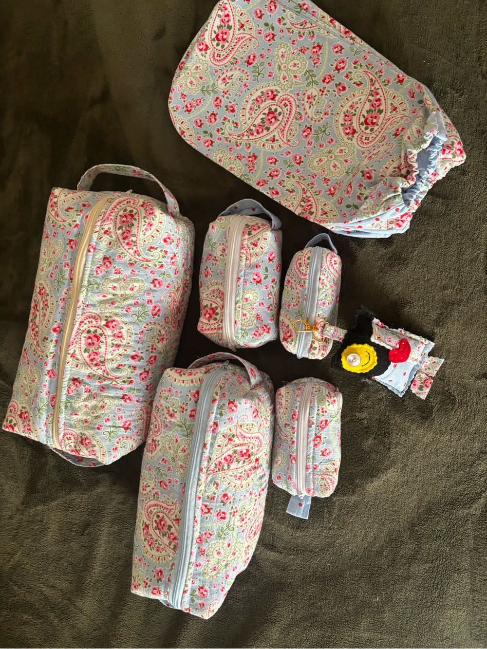 Floral Paisley Travel Pouch Set - Pink & Light Blue